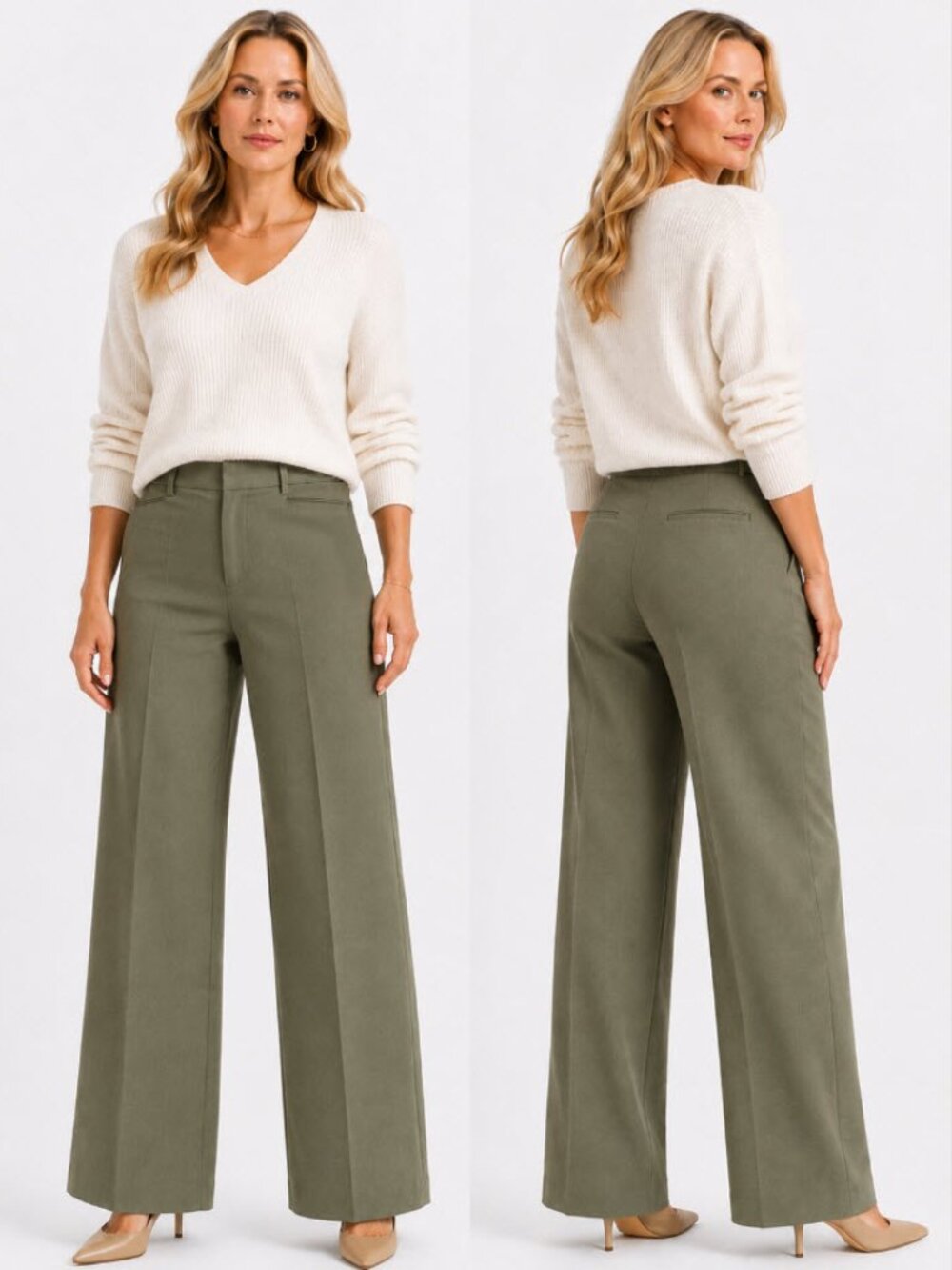 Banana Republic Olive Green Wide Leg Wool Trousers Size 4 Careercore